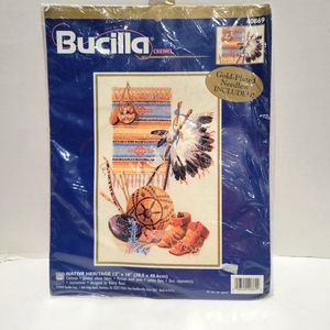 Bucilla crewel cross stitch vintage Native Heritage # 40869  Gold plated needles